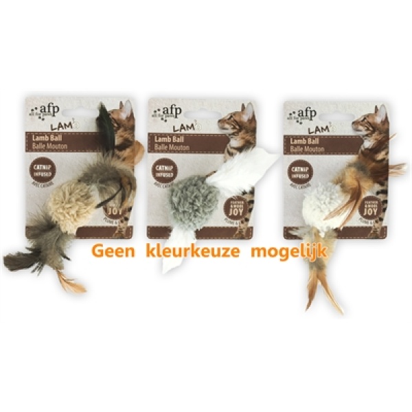 Afp lamb ball lamswol met veren vogel geluid en catnip assorti