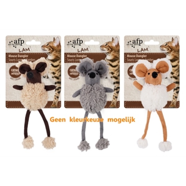 Afp mouse dangler lamswol met catnip assorti