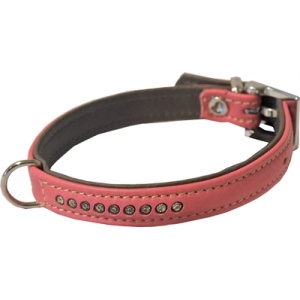 Hondenhalsband nappa met strass roze / grijs