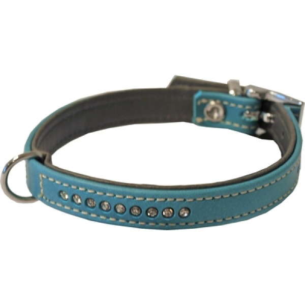 Hondenhalsband nappa met strass turquoise / grijs