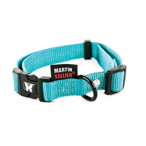 Martin sellier halsband nylon turquoise verstelbaar