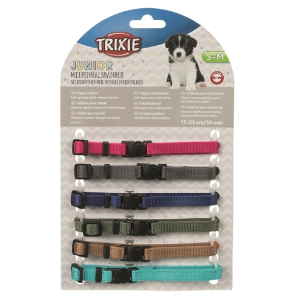 Trixie puppy halsbandset fuchsia/grafiet/indigo/bosgroen/koraal