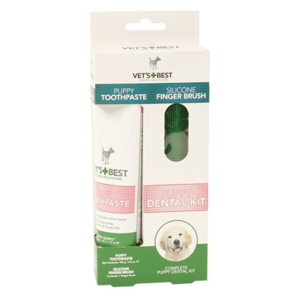 Vets best puppy tandpasta met vingerborstel kit