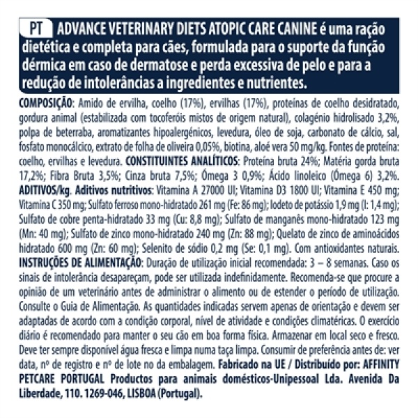 Advance veterinary diet dog atopic no grain / derma