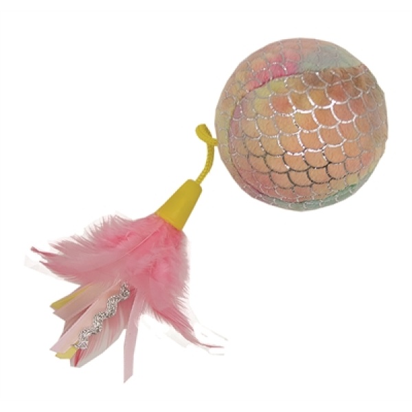 Happy pet mermaid bal groot met veren roze