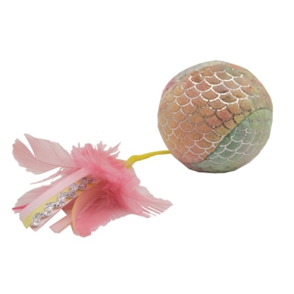 Happy pet mermaid bal groot met veren roze