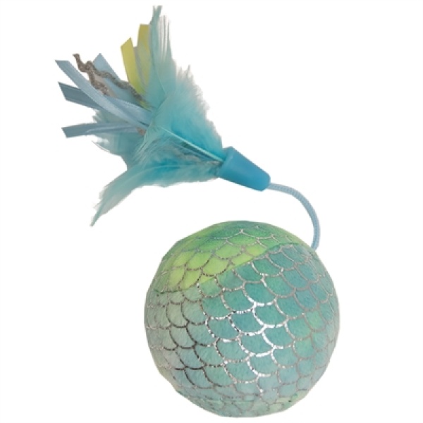 Happy pet mermaid bal groot met veren blauw