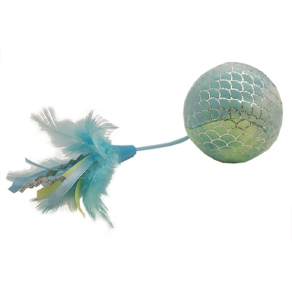 Happy pet mermaid bal groot met veren blauw