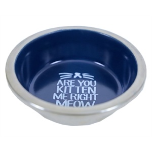 Voerbak kat rvs / melamine blauw tekst