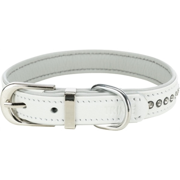 Trixie halsband hond active comfort met strass steentjes leer wit