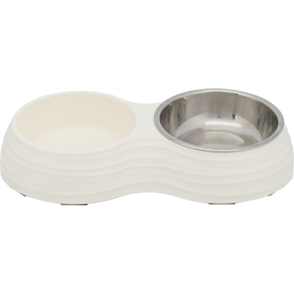 Trixie voerbak hond dubbel melamine / rvs wit