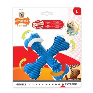 Nylabone extreme chew x-bone beef blauw