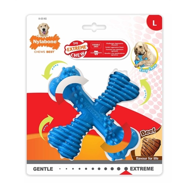 Nylabone extreme chew x-bone beef blauw