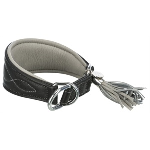 Trixie halsband hond active comfort voor windhonden leer zwart / grijs