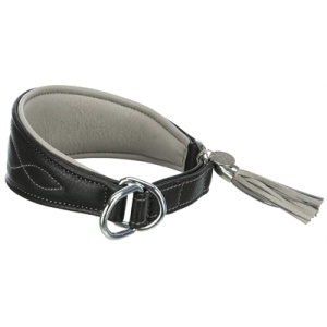 Trixie halsband hond active comfort voor windhonden leer zwart / grijs