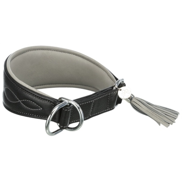 Trixie halsband hond active comfort voor windhonden leer zwart / grijs