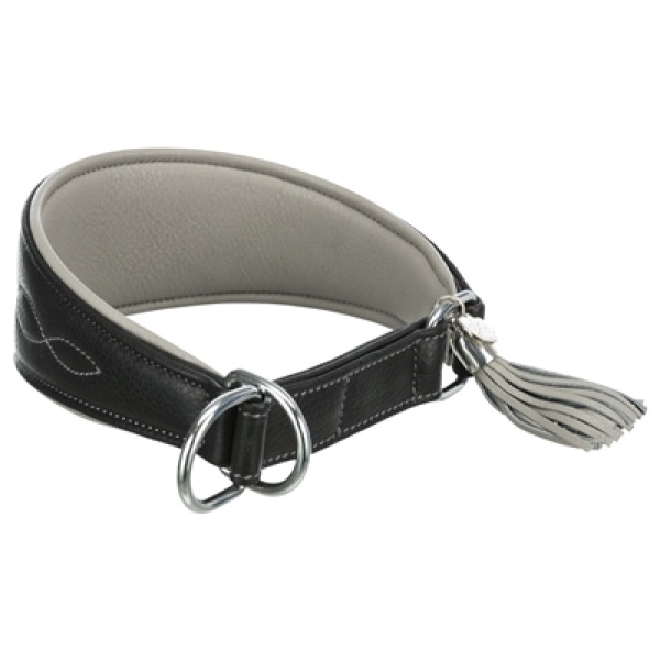 Trixie halsband hond active comfort voor windhonden leer zwart / grijs