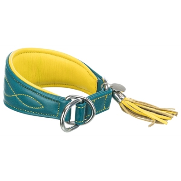 Trixie halsband hond active comfort voor windhonden leer petrol