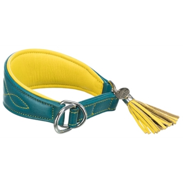 Trixie halsband hond active comfort voor windhonden leer petrol