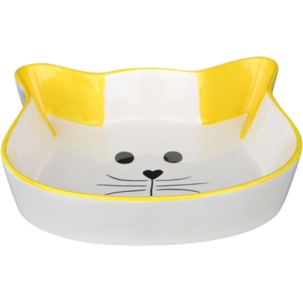 Trixie voerbak / waterbak kattenhoofd met gezicht keramiek  assorti