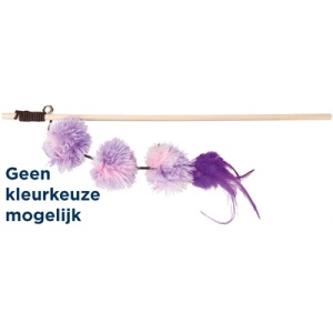 Trixie speelhengel pompomballen hout / pluche met valeriaan assorti