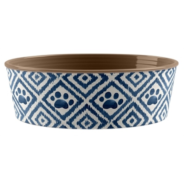 Tarhong voerbak paw ikat melamine indigo blauw