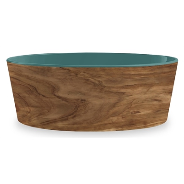 Tarhong voerbak hond olive melamine houtprint / teal zeegroen