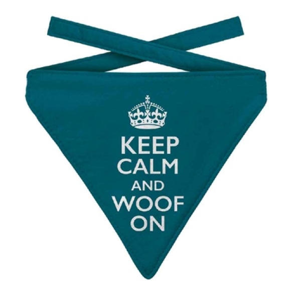 Plenty gifts bandana hond keep calm and woof on petrol blauw