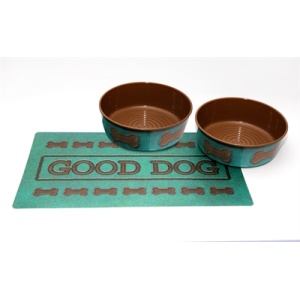 Tarhong good dog set 2 voerbakken print turquoise / placemat