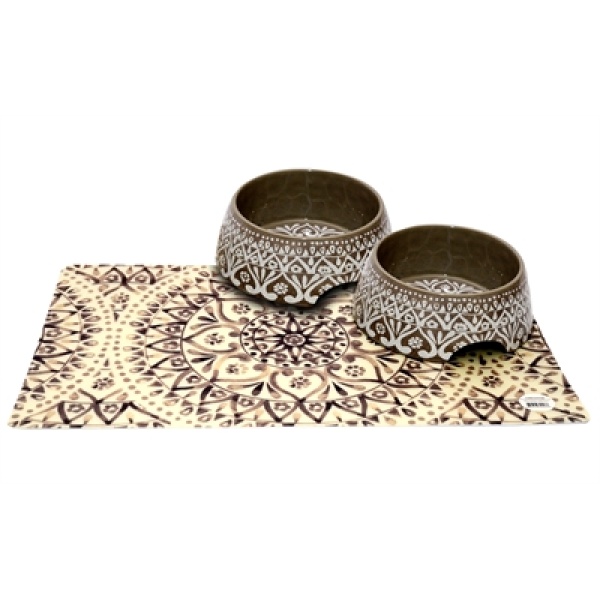 Tarhong boho set taupe 2 voerbakken / placemat boho