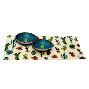 Tarhong set cactus kat 2 voerbakken / placemat cactus