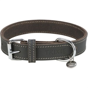 Trixie halsband hond rustic vetleer grijs