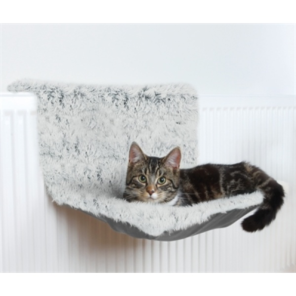 Trixie radiator hangmat harvey langhaar pluche / velours wit zwart