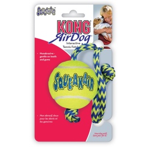 Kong squeakair bal met touw geel / blauw