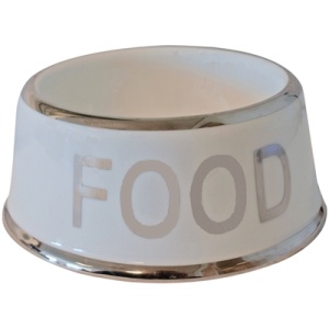 Voerbak hond food wit/zilver